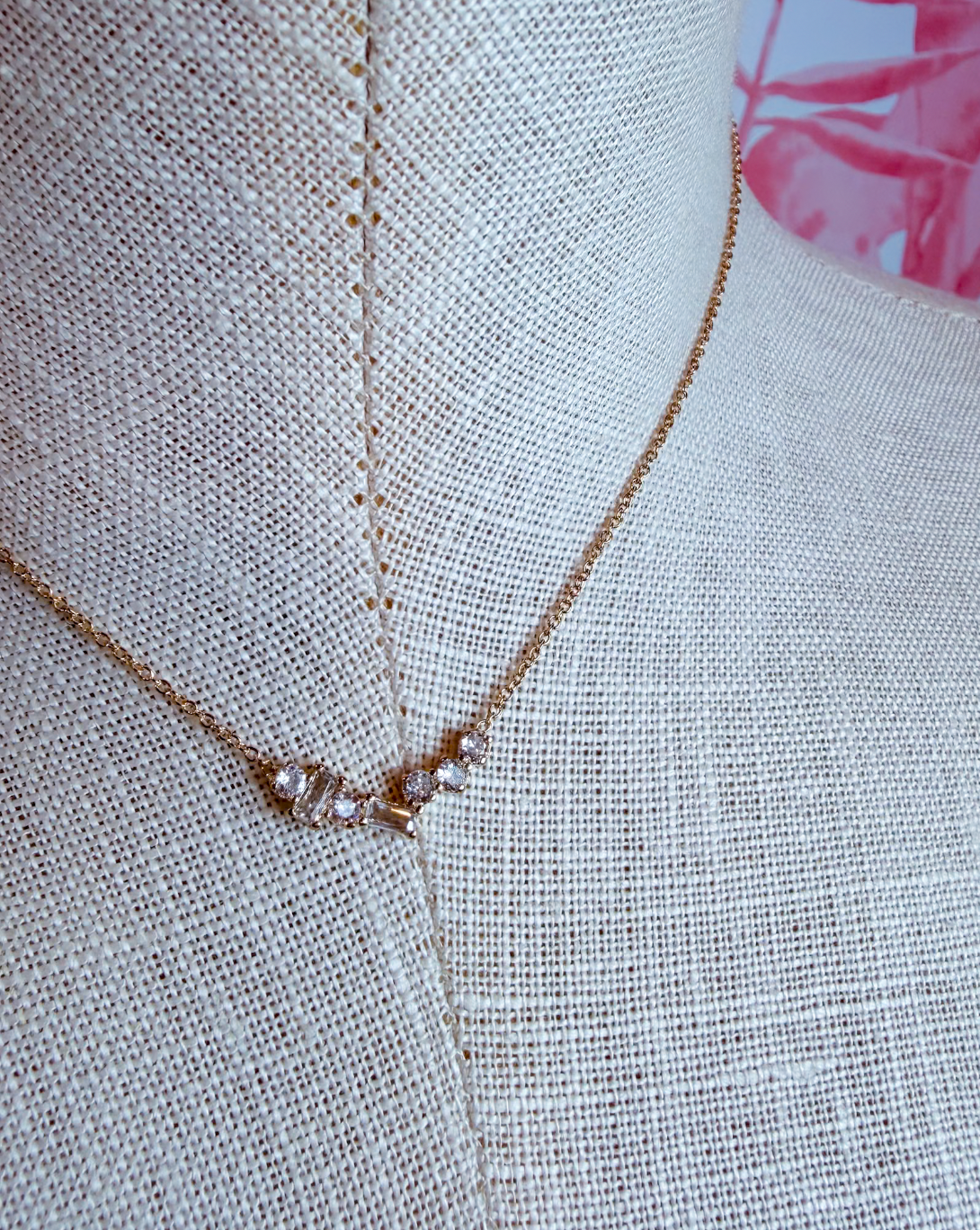 Mixed Cut Cz Cluster Bar Pendant Necklace in Gold *Final Sale*