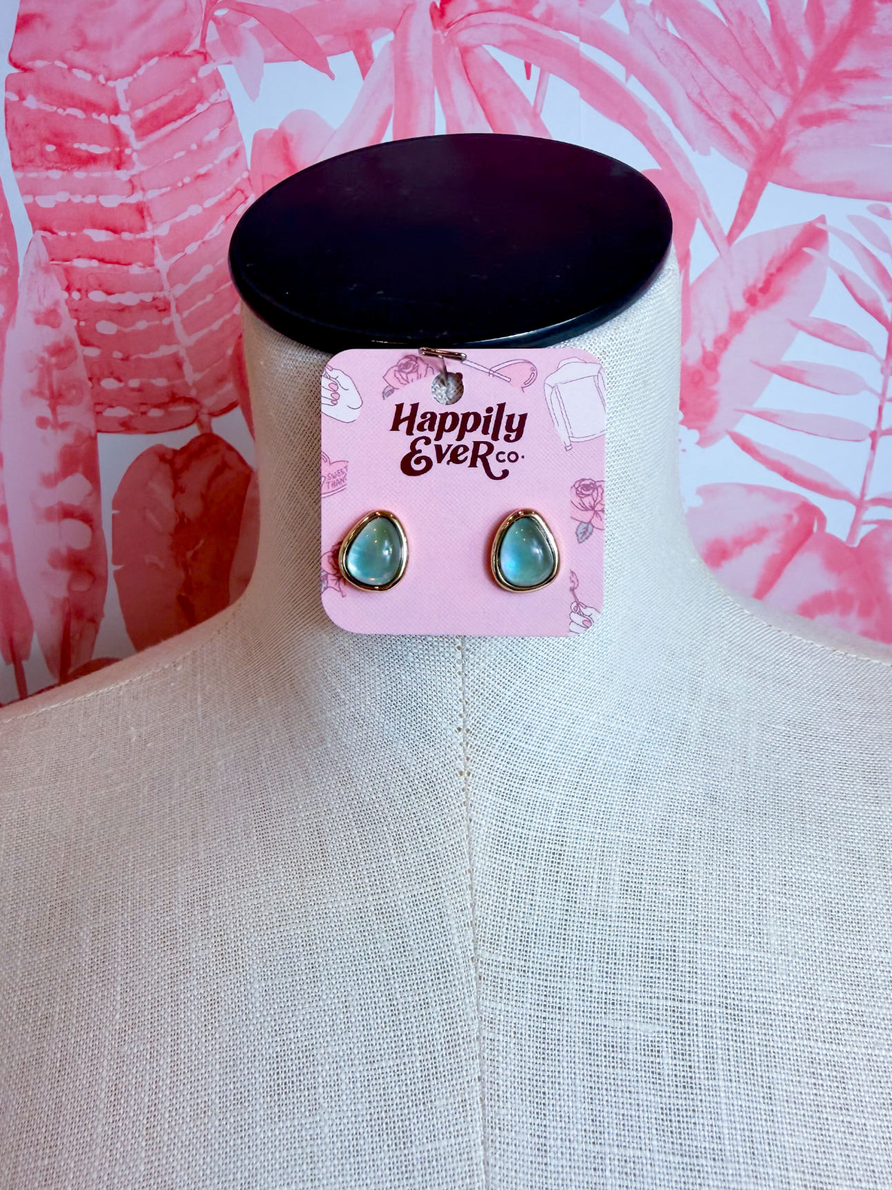 Iridescent Rounded Triangle Cabochon Stud Earrings in Mint  *Final Sale*