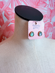 Iridescent Rounded Triangle Cabochon Stud Earrings in Mint  *Final Sale*