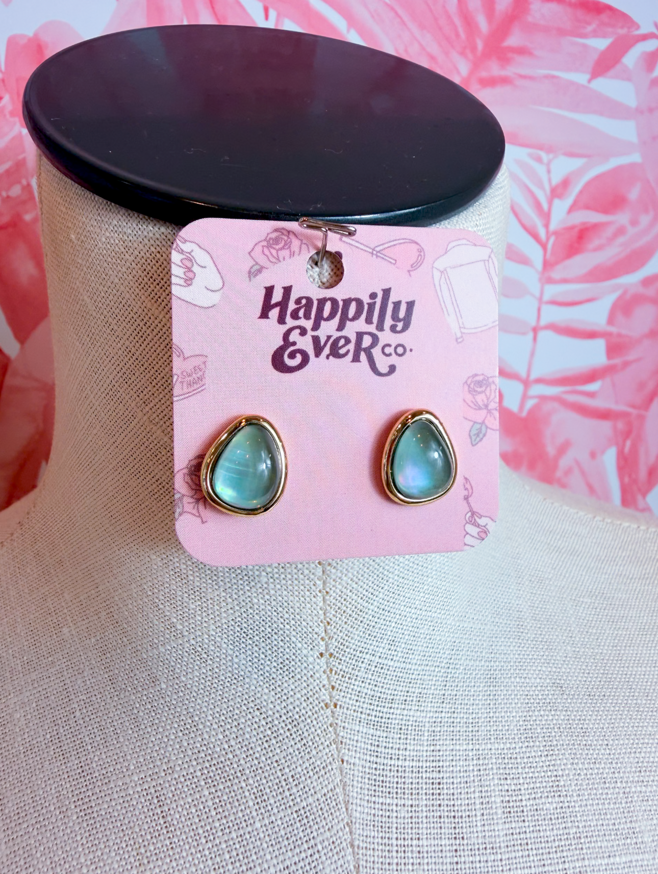 Iridescent Rounded Triangle Cabochon Stud Earrings in Mint  *Final Sale*