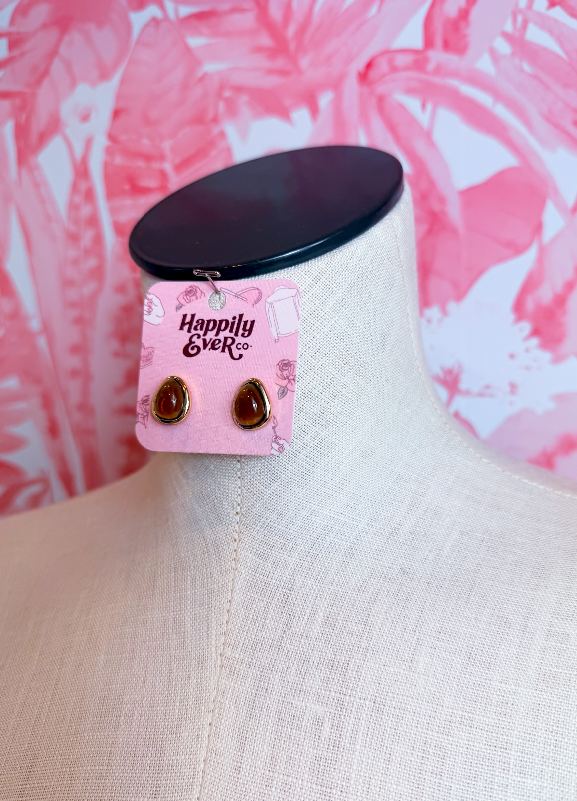 Iridescent Rounded Triangle Cabochon Stud Earrings in Brown *Final Sale*