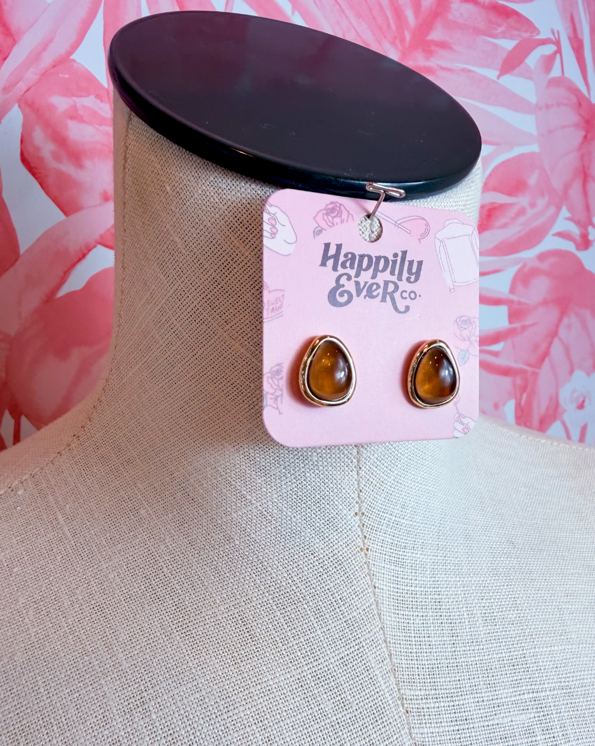 Iridescent Rounded Triangle Cabochon Stud Earrings in Brown *Final Sale*