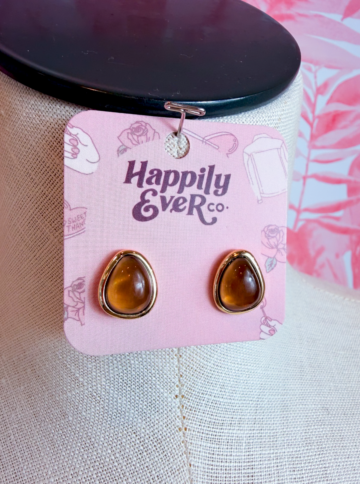 Iridescent Rounded Triangle Cabochon Stud Earrings in Brown *Final Sale*