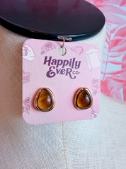 Iridescent Rounded Triangle Cabochon Stud Earrings in Brown *Final Sale*