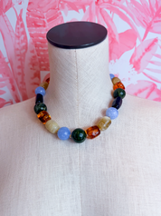Chunky Marbled Mixed Bead Statement Necklace in Blue *Final Sale*