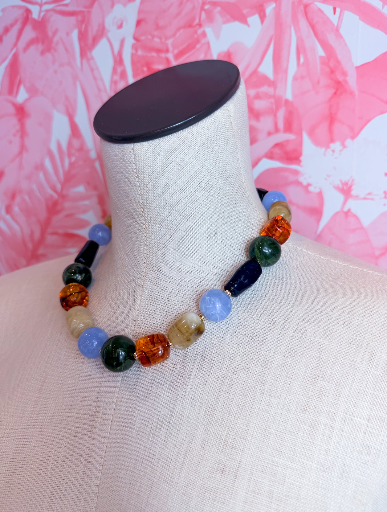 Chunky Marbled Mixed Bead Statement Necklace in Blue *Final Sale*