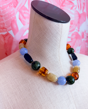 Chunky Marbled Mixed Bead Statement Necklace in Blue *Final Sale*