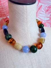 Chunky Marbled Mixed Bead Statement Necklace in Blue *Final Sale*