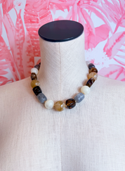 Chunky Marbled Mixed Bead Statement Necklace in Brown *Final Sale*