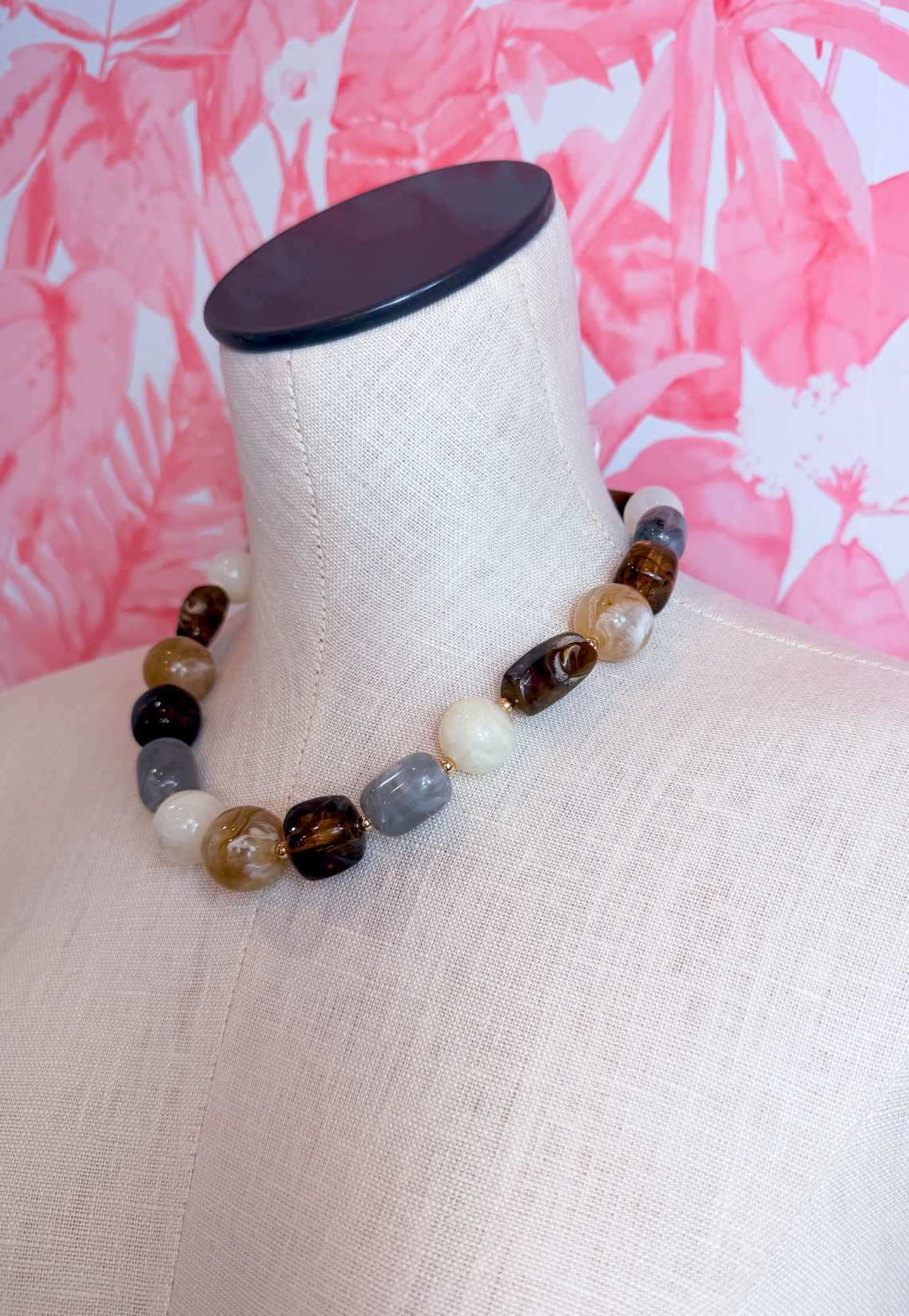 Chunky Marbled Mixed Bead Statement Necklace in Brown *Final Sale*