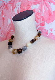 Chunky Marbled Mixed Bead Statement Necklace in Brown *Final Sale*