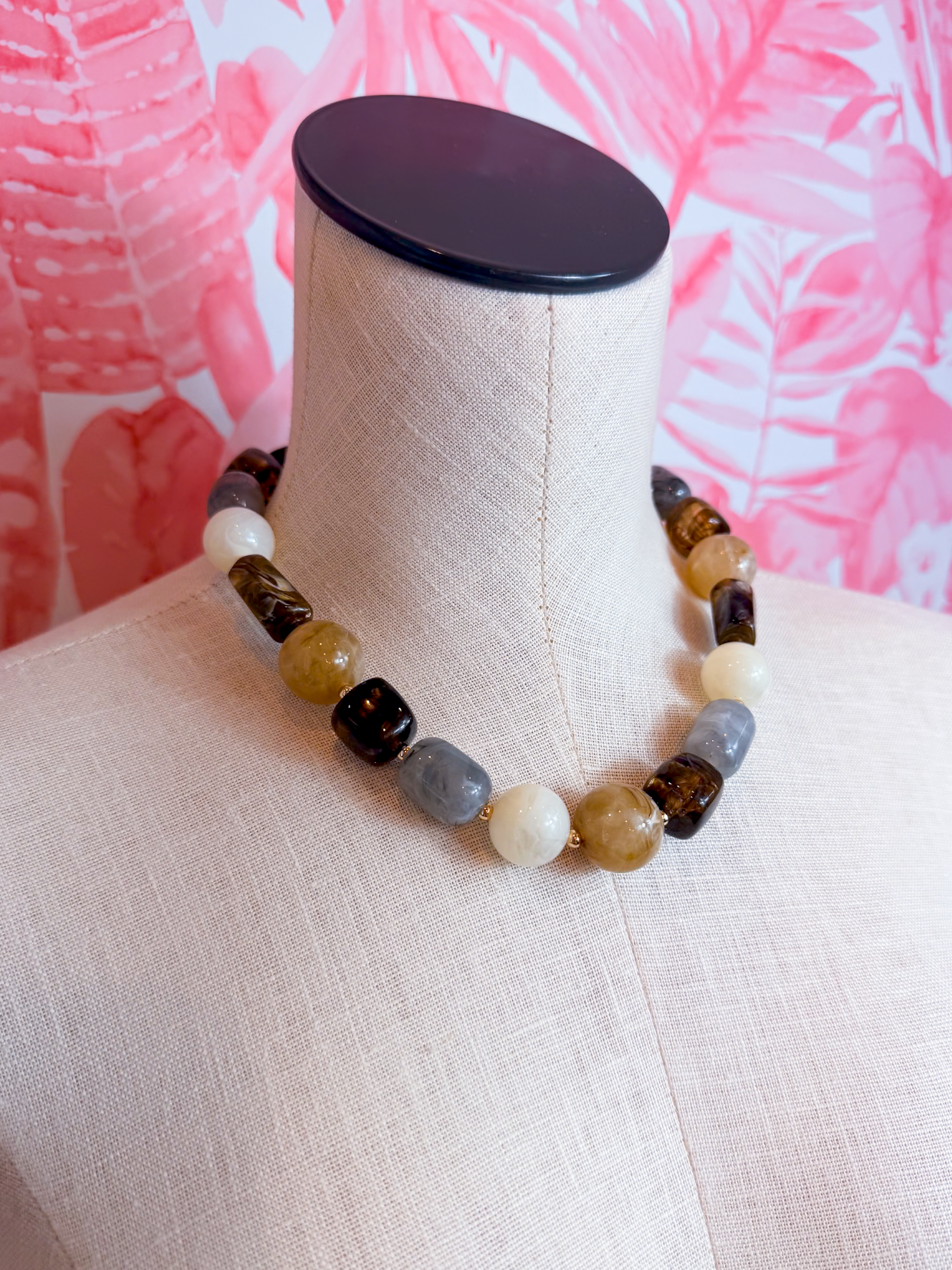 Chunky Marbled Mixed Bead Statement Necklace in Brown *Final Sale*