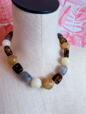 Chunky Marbled Mixed Bead Statement Necklace in Brown *Final Sale*