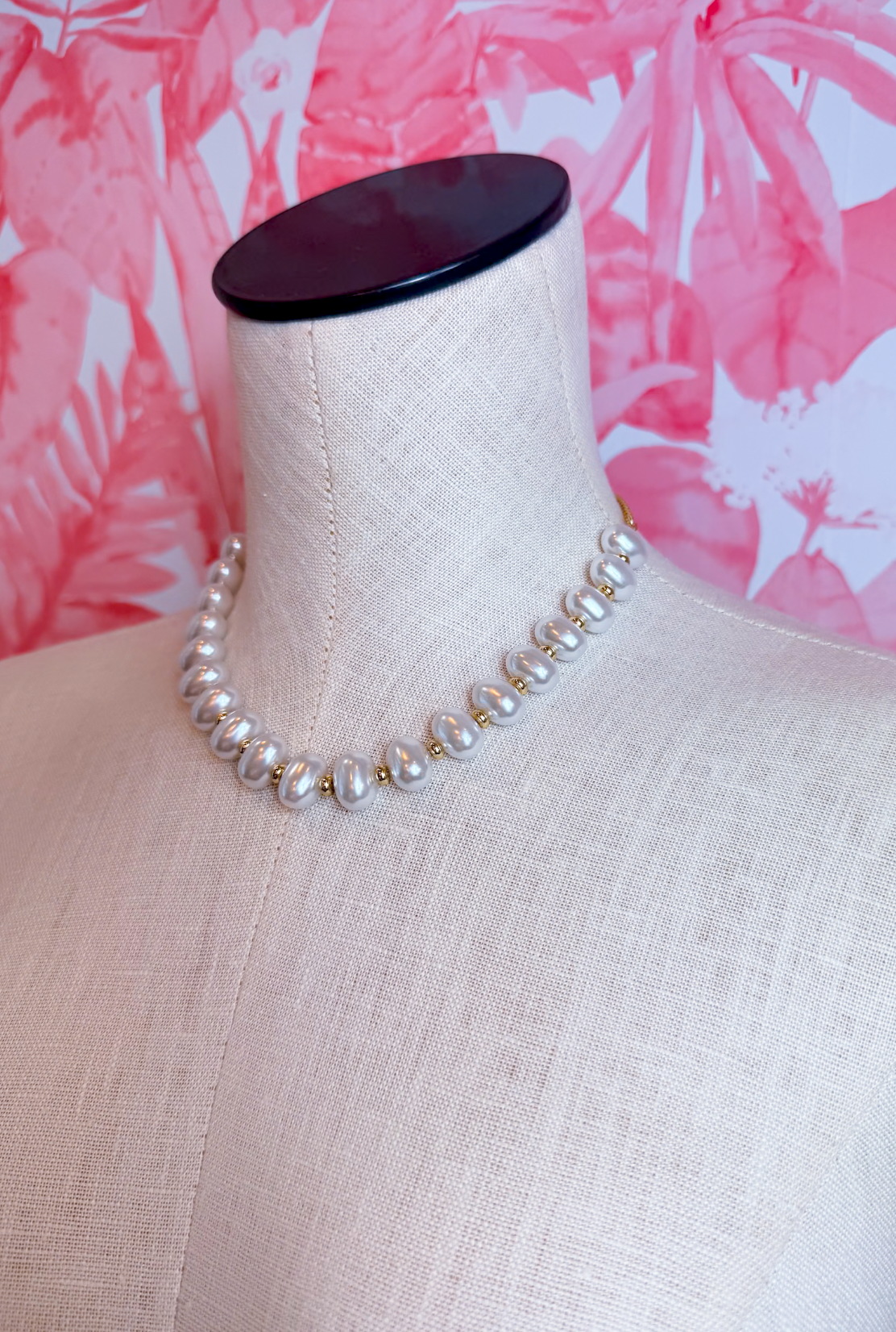 Graduated Oval Pearl Beaded Statement Necklace *Final Sale*