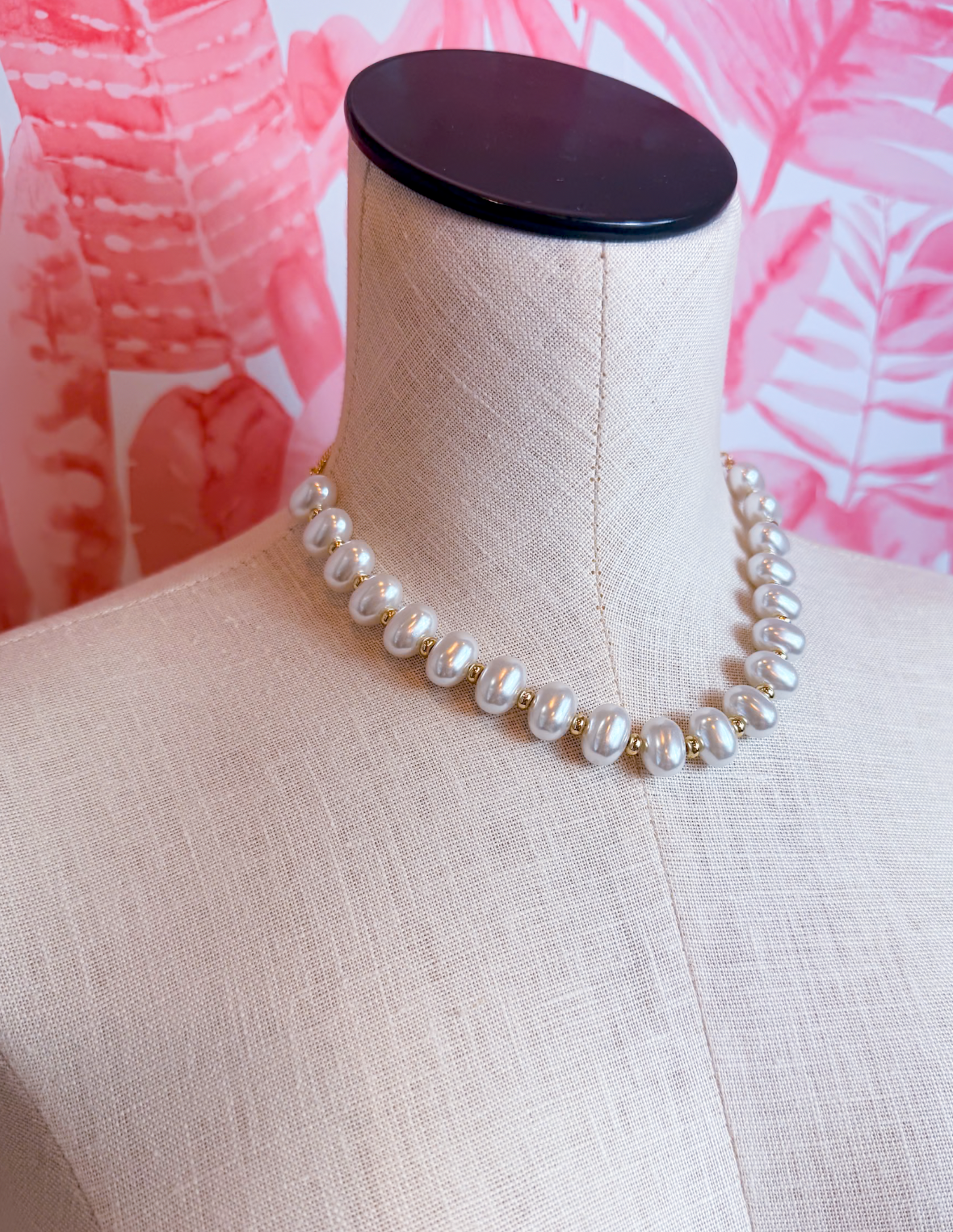 Graduated Oval Pearl Beaded Statement Necklace *Final Sale*