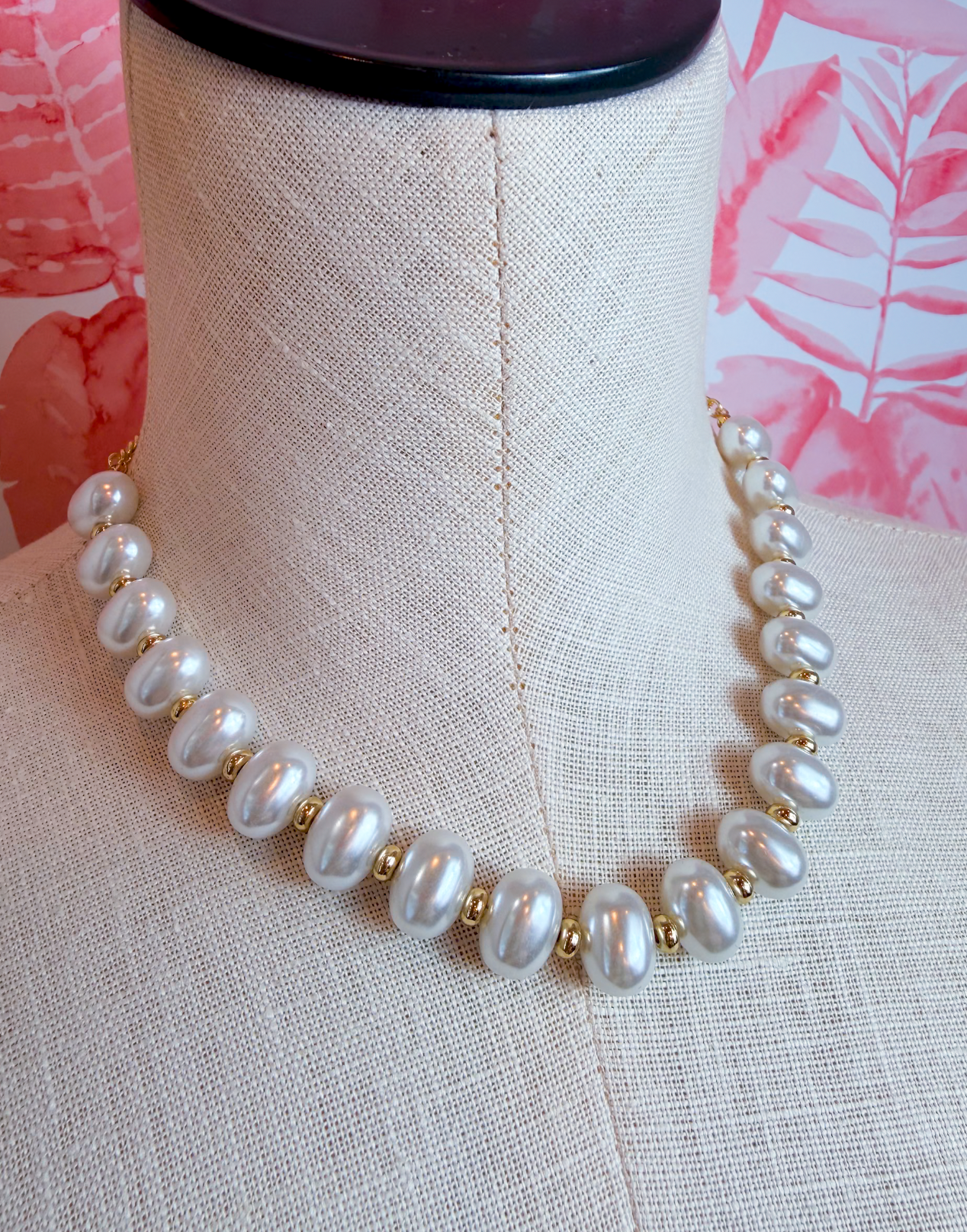 Graduated Oval Pearl Beaded Statement Necklace *Final Sale*