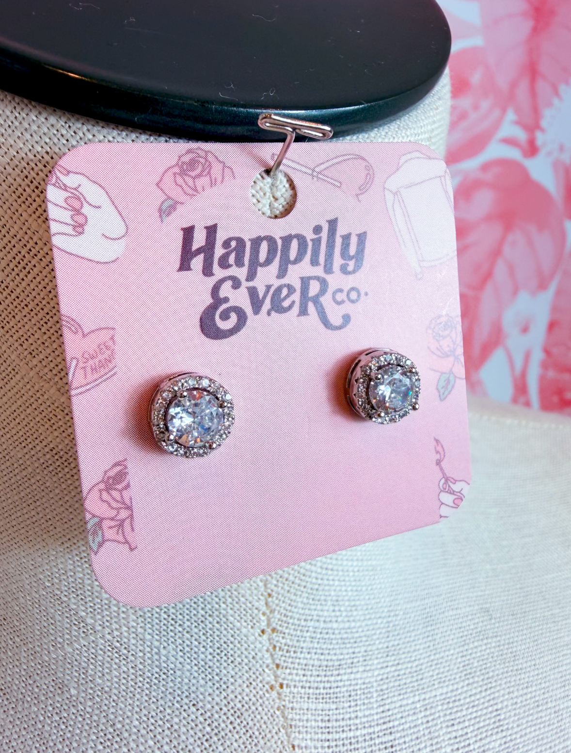 Prong Set Round Halo Cz Stud Earrings in Silver *Final Sale*
