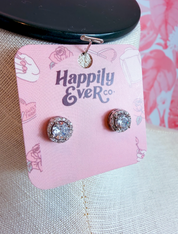 Prong Set Round Halo Cz Stud Earrings in Silver *Final Sale*