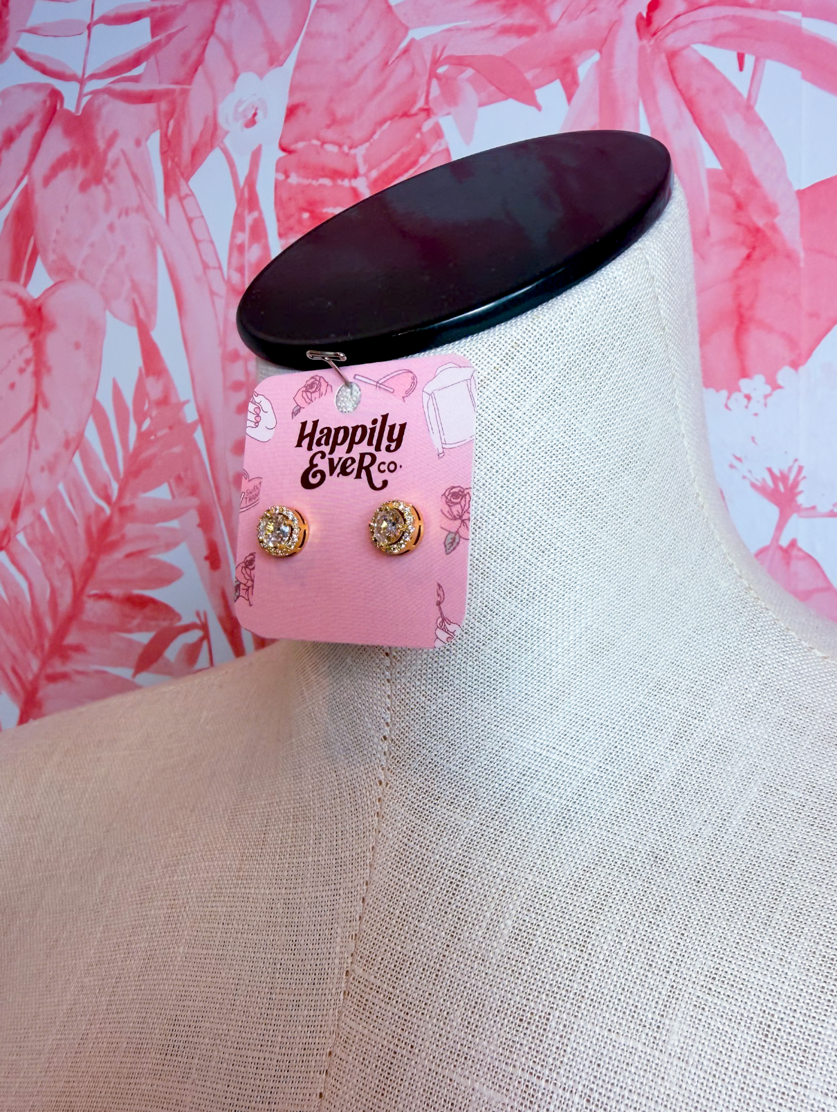 Prong Set Round Halo Cz Stud Earrings in Gold *Final Sale*