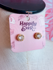Prong Set Round Halo Cz Stud Earrings in Gold *Final Sale*