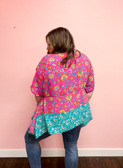 Vacay Ready Fuchsia Paisley Floral Dolman Sleeve Shark Bite Top