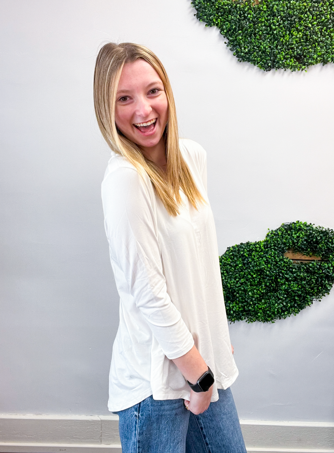 Essential Butter Soft V Neck Long Sleeve Top - Ivory *FINAL SALE*