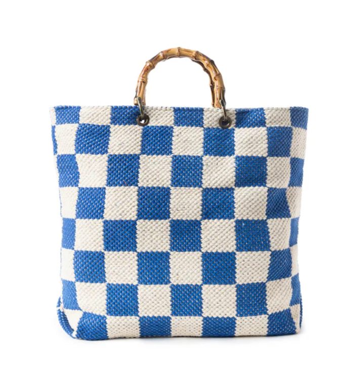 Myra | Classic Cottage Checker Tote Bag In Blue *FINAL SALE*