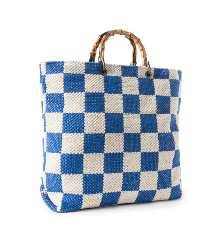 Myra | Classic Cottage Checker Tote Bag In Blue *FINAL SALE*