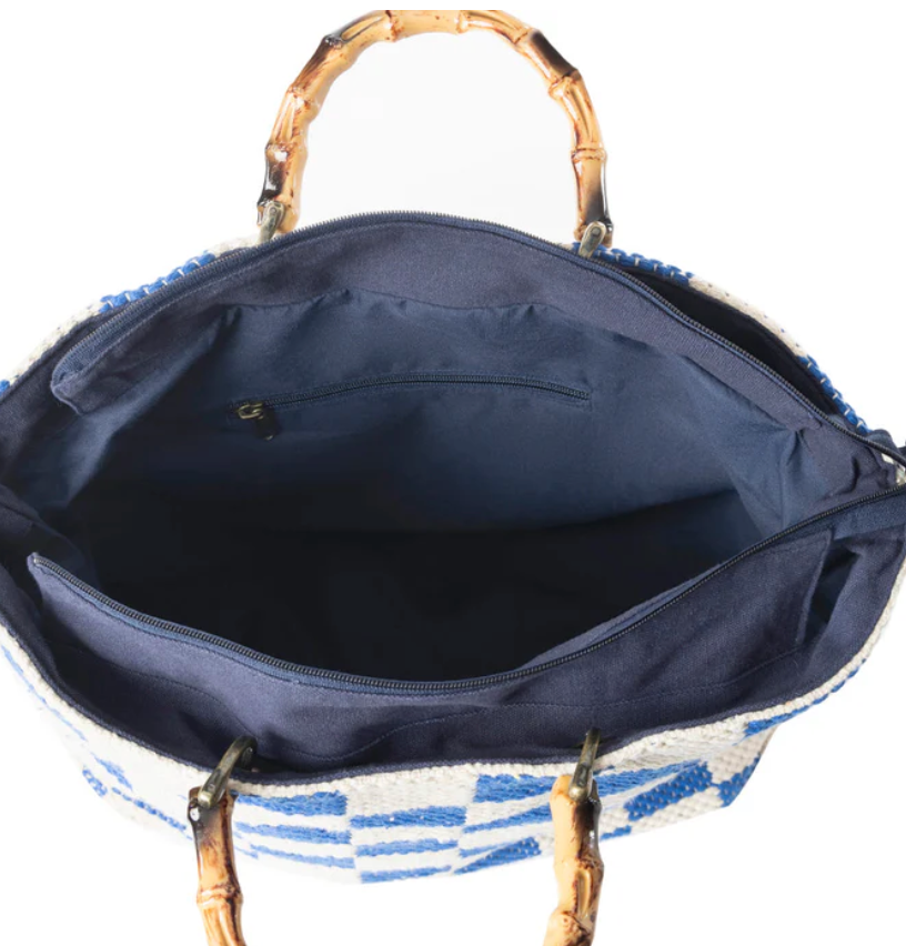 Myra | Classic Cottage Checker Tote Bag In Blue *FINAL SALE*