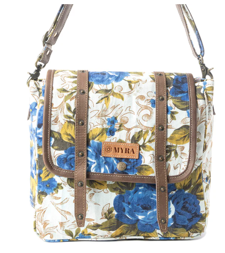 Myra | Mesa Morning Glories Messenger Bag In Blue and Off White *FINAL SALE*