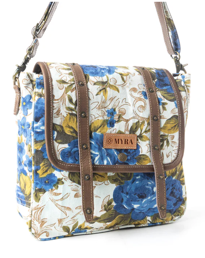 Myra | Mesa Morning Glories Messenger Bag In Blue and Off White *FINAL SALE*
