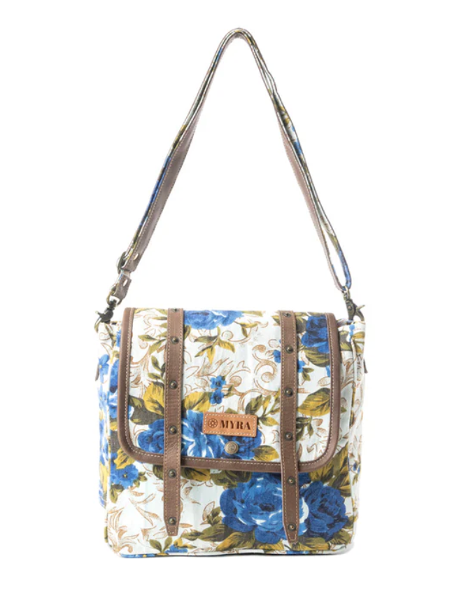 Myra | Mesa Morning Glories Messenger Bag In Blue and Off White *FINAL SALE*