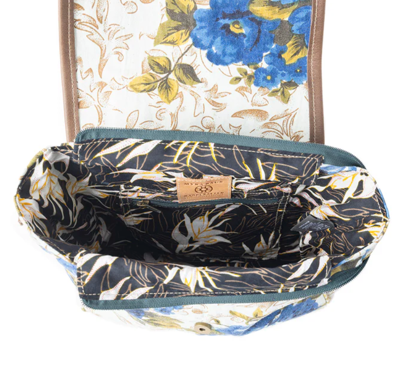Myra | Mesa Morning Glories Messenger Bag In Blue and Off White *FINAL SALE*