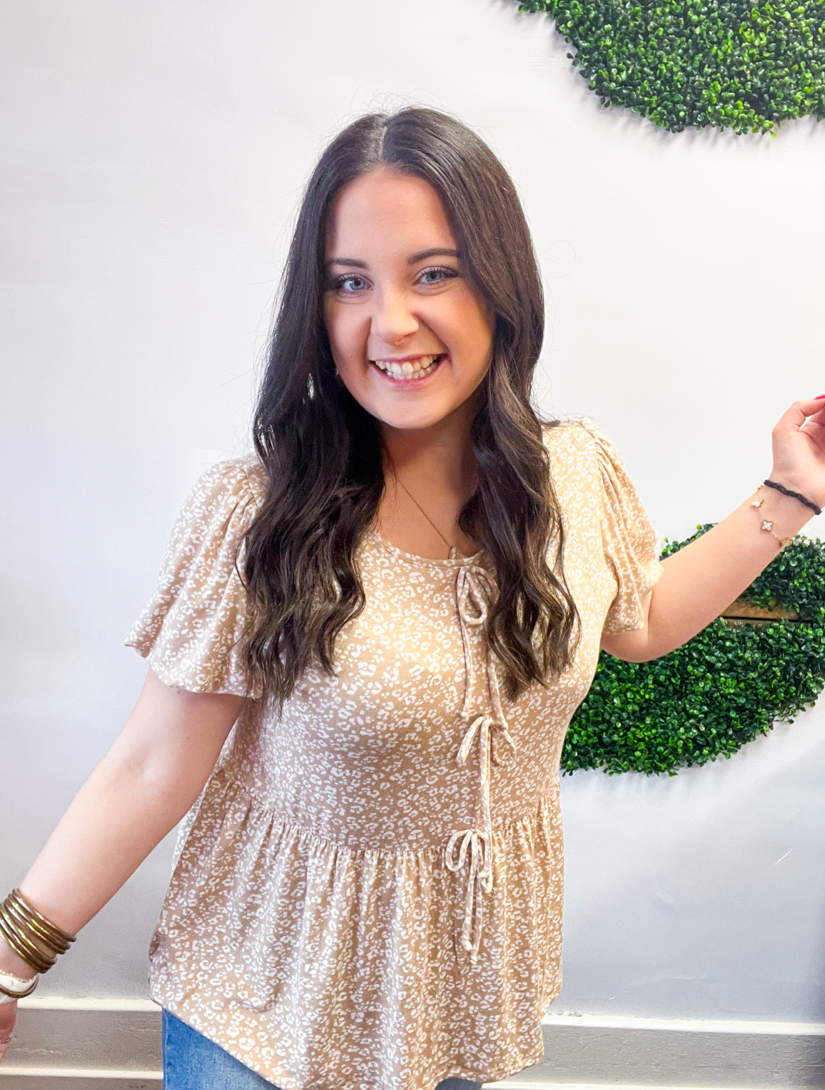 Ditzy Delight Tie Top in Taupe