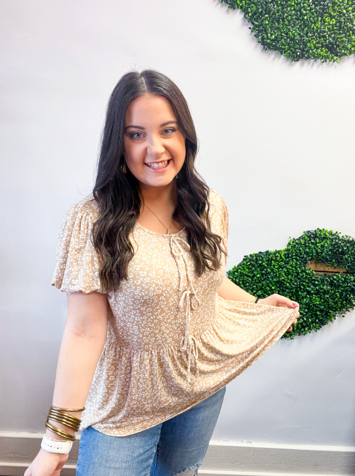 Ditzy Delight Tie Top in Taupe