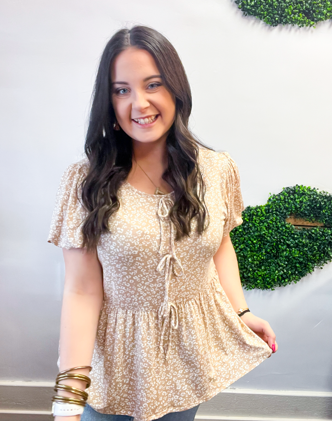 Ditzy Delight Tie Top in Taupe