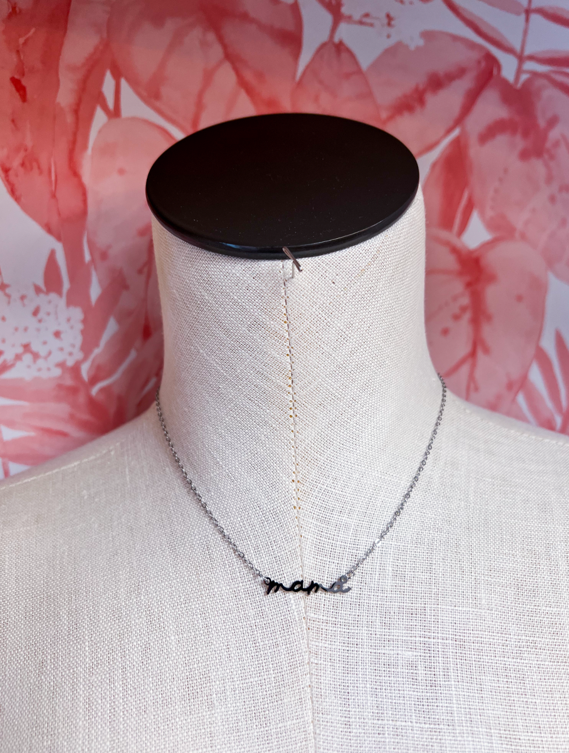 Stainless Steel Waterproof Tarnish Proof Mama Script Necklace  - Silver *Final Sale*