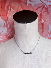 Stainless Steel Waterproof Tarnish Proof Mama Script Necklace  - Silver *Final Sale*
