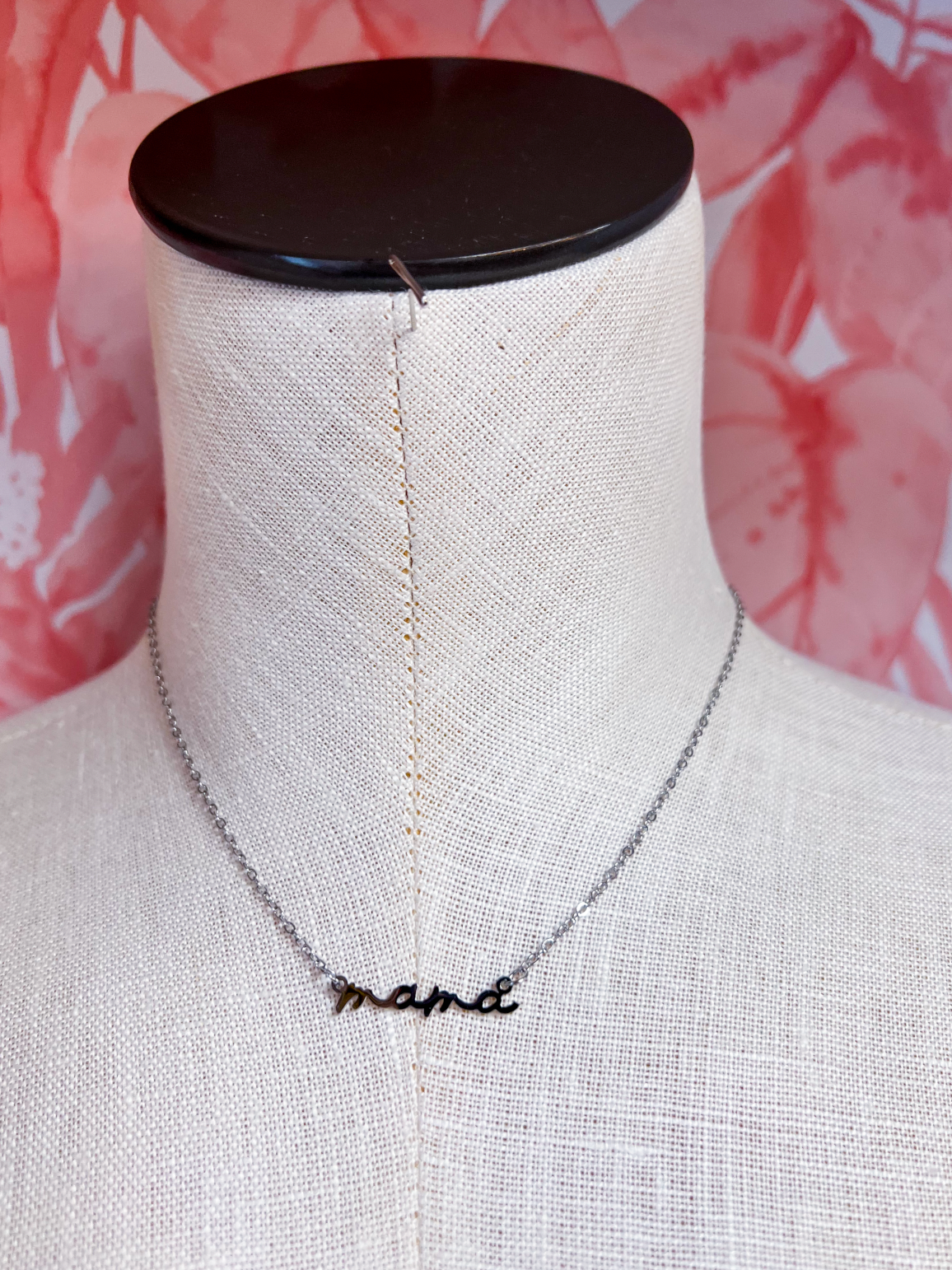 Stainless Steel Waterproof Tarnish Proof Mama Script Necklace  - Silver *Final Sale*