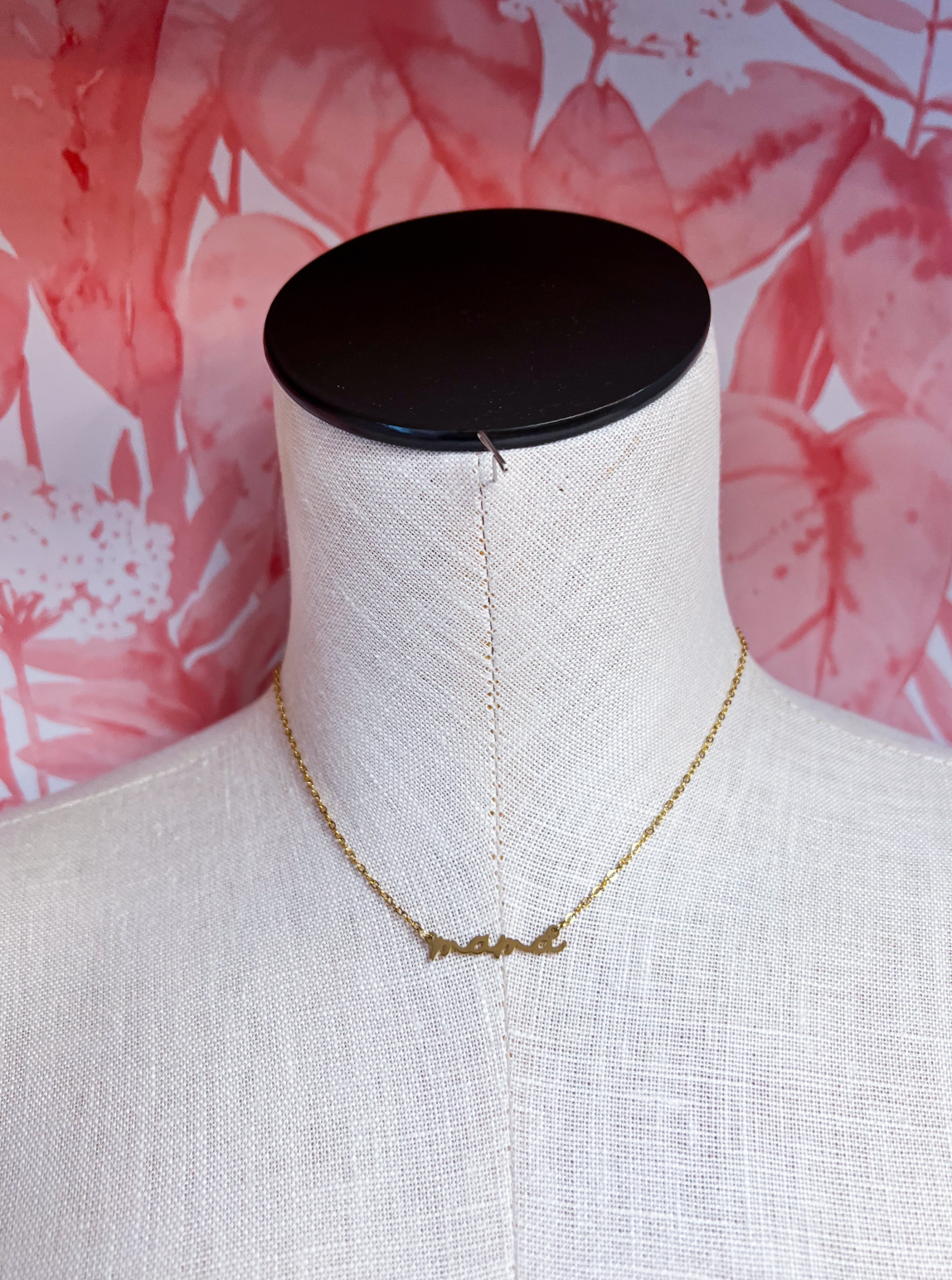 Stainless Steel Waterproof Tarnish Proof Mama Script Necklace  - Gold *Final Sale*