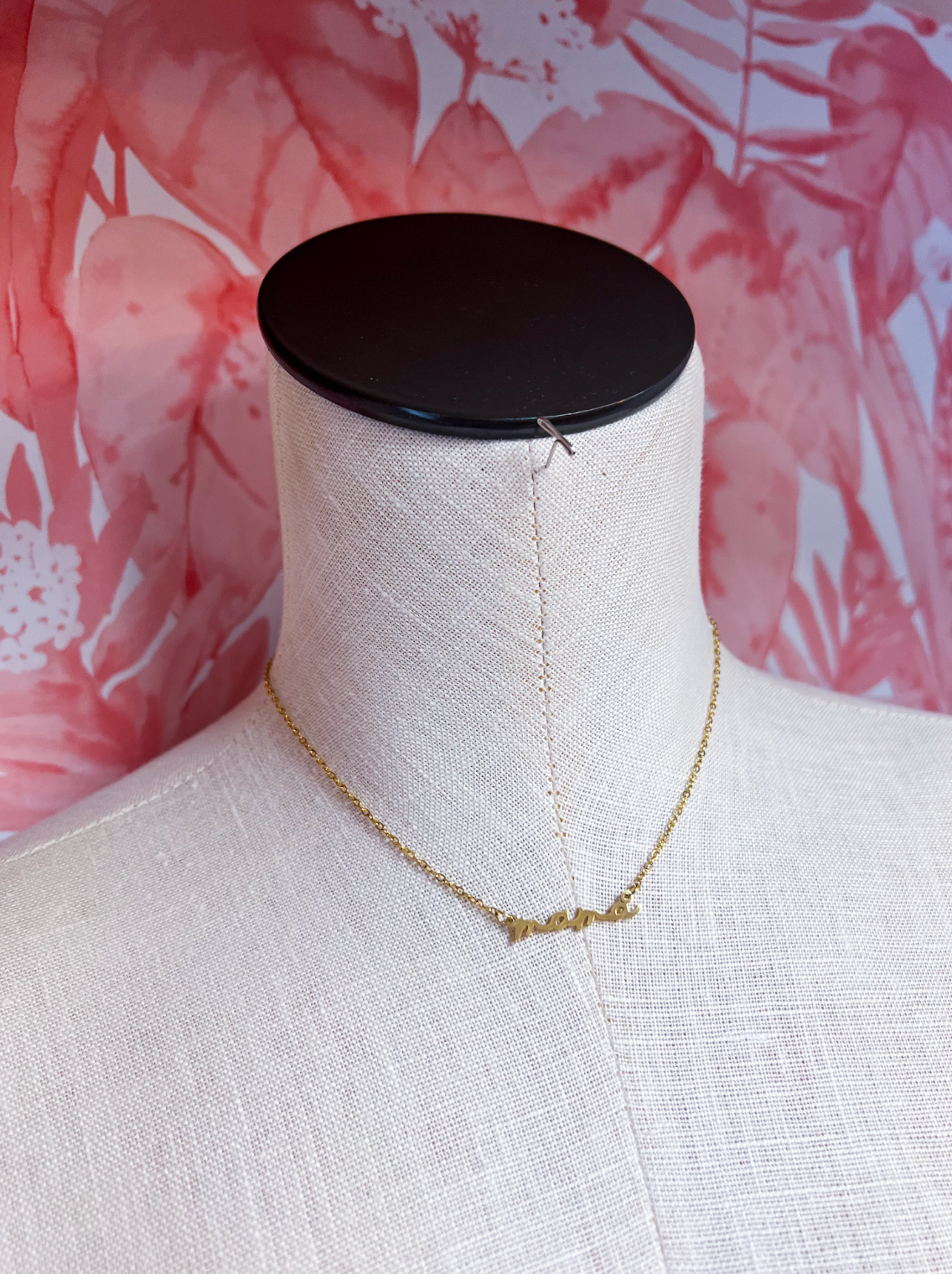 Stainless Steel Waterproof Tarnish Proof Mama Script Necklace  - Gold *Final Sale*