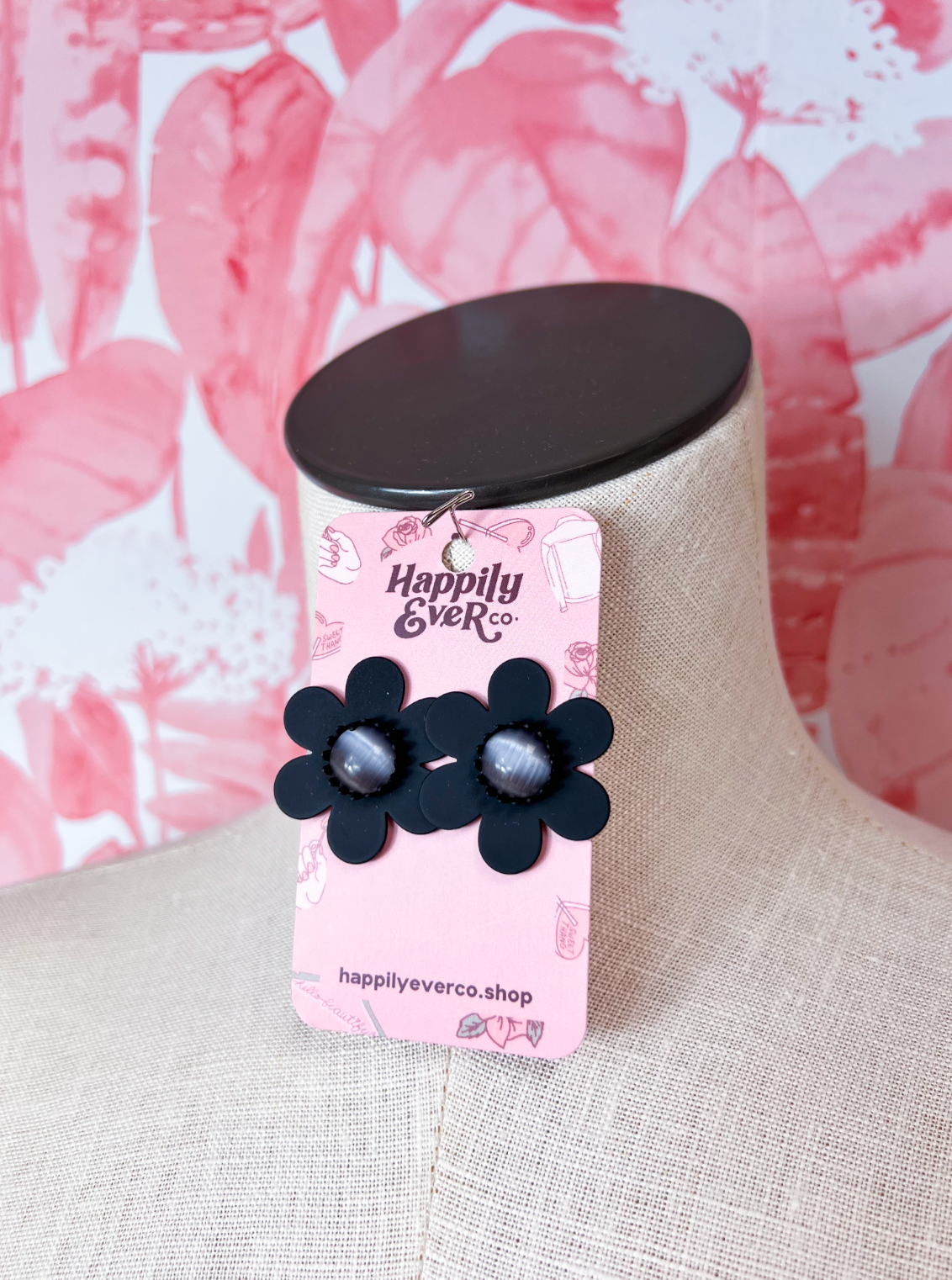 Stone Flower Statement Earrings - Black *Final Sale*