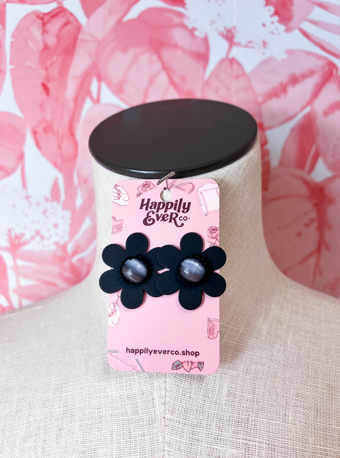 Stone Flower Statement Earrings - Black *Final Sale*