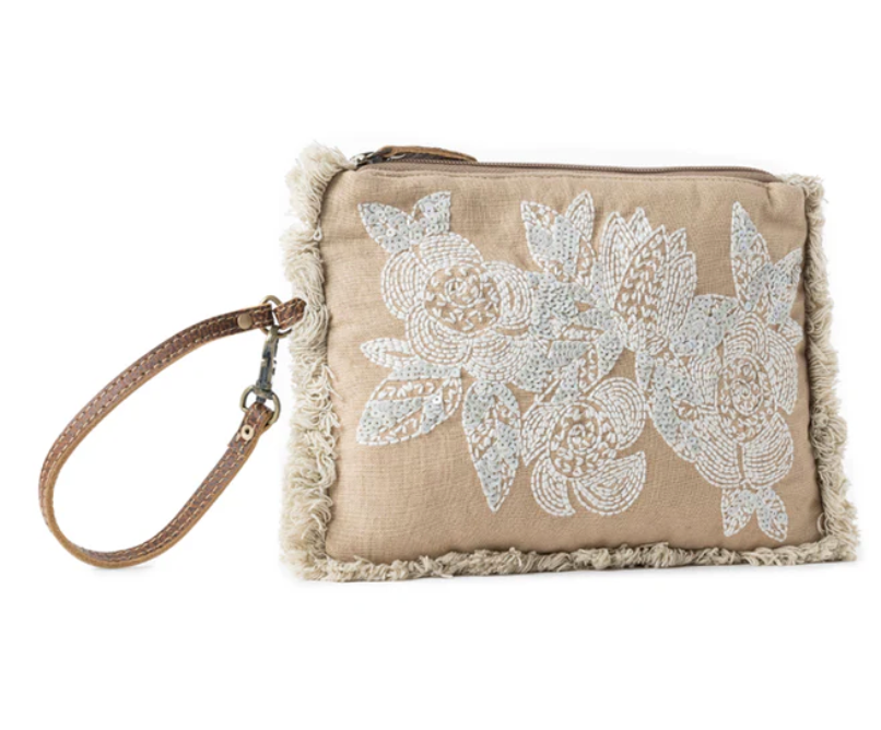 Myra | Meadow Lace Embroided Pouch in Ivory Bloom  *FINAL SALE*