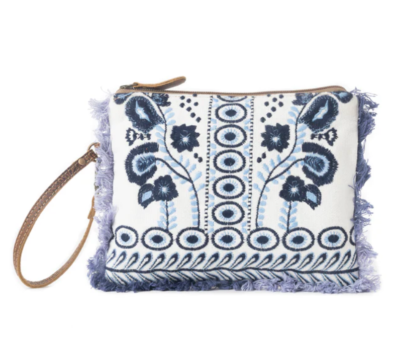 Myra | Mynora Sky Embroided Pouch in Artisanal Blue  *FINAL SALE*