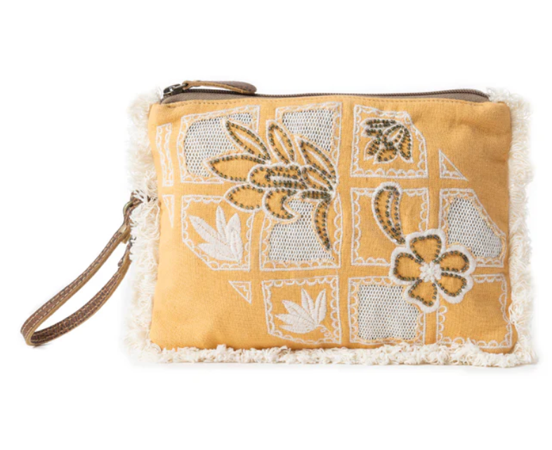 Myra | Amber Harvest Embroidered Pouch in Sunshine Tan *FINAL SALE*