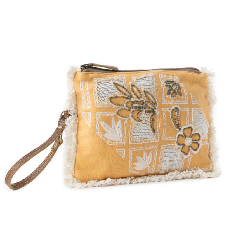 Myra | Amber Harvest Embroidered Pouch in Sunshine Tan *FINAL SALE*
