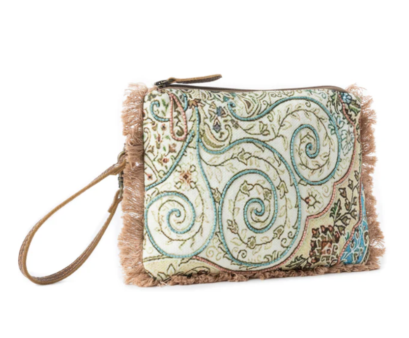 Myra | Mystic Meadow Embroidered Pouch in Boho Blue *FINAL SALE*
