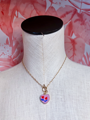 Porcelain Flower Heart Charm Toggle Necklace *Final Sale*