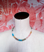 Natural Stone Charm Spring Clasp Beaded Necklace in Orange  *Final Sale*